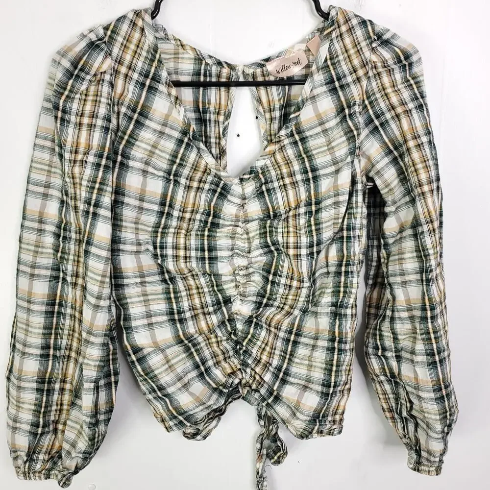 Willow Root Top Womens Small Cinched Front Western Cropped Open Tie Back Cottage